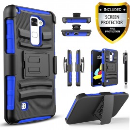 LG Stylos 2 Plus, LG Stylus 2 Plus Case, Dual Layers [Combo Holster] Case And Built-In Kickstand Bundled with [Premium Screen Protector] Hybird Shockproof And Circlemalls Stylus Pen (Blue)